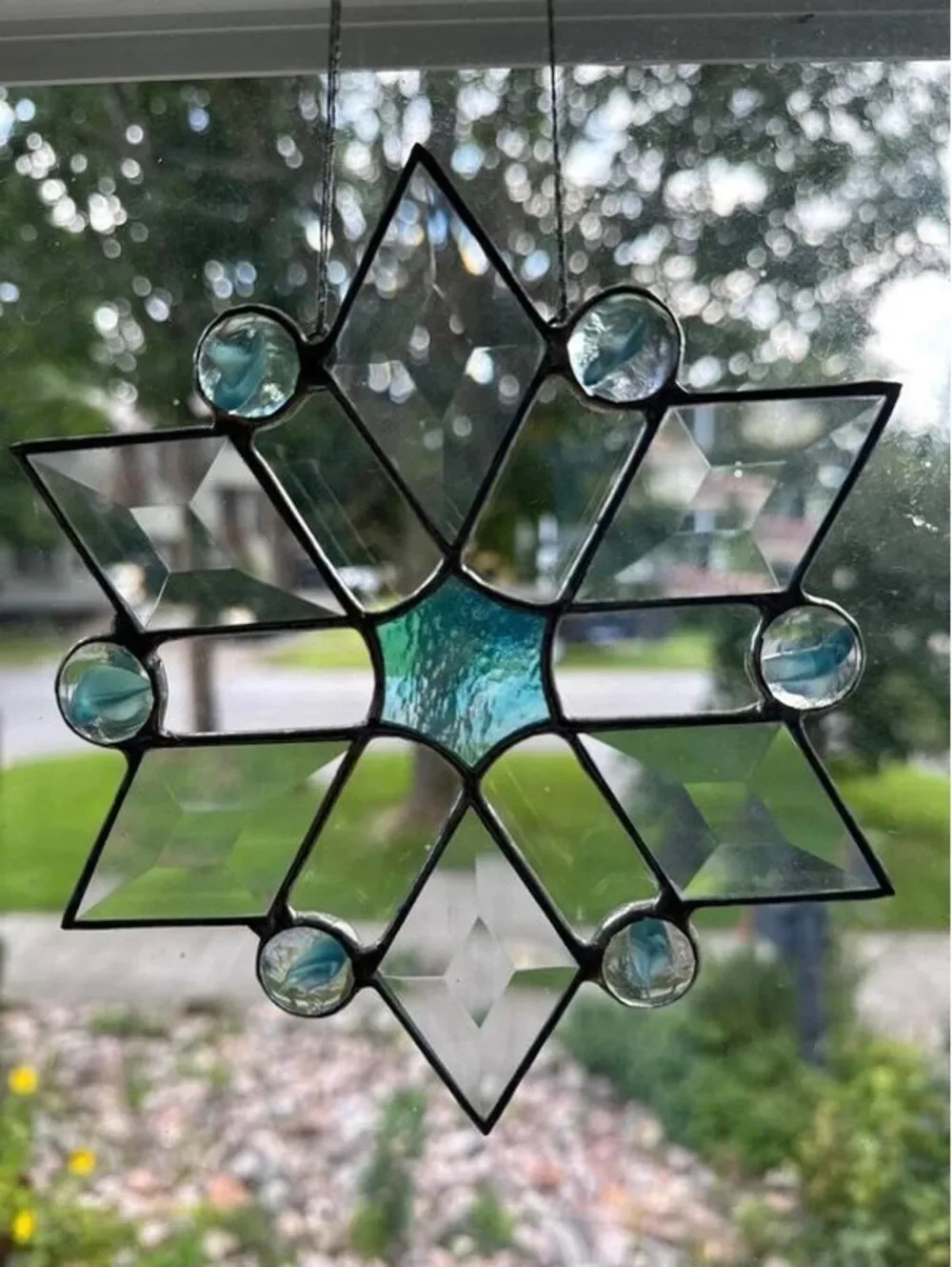 Handmade Stained Glass Snowflake Suncatcher Christmas Window Ornament Gift